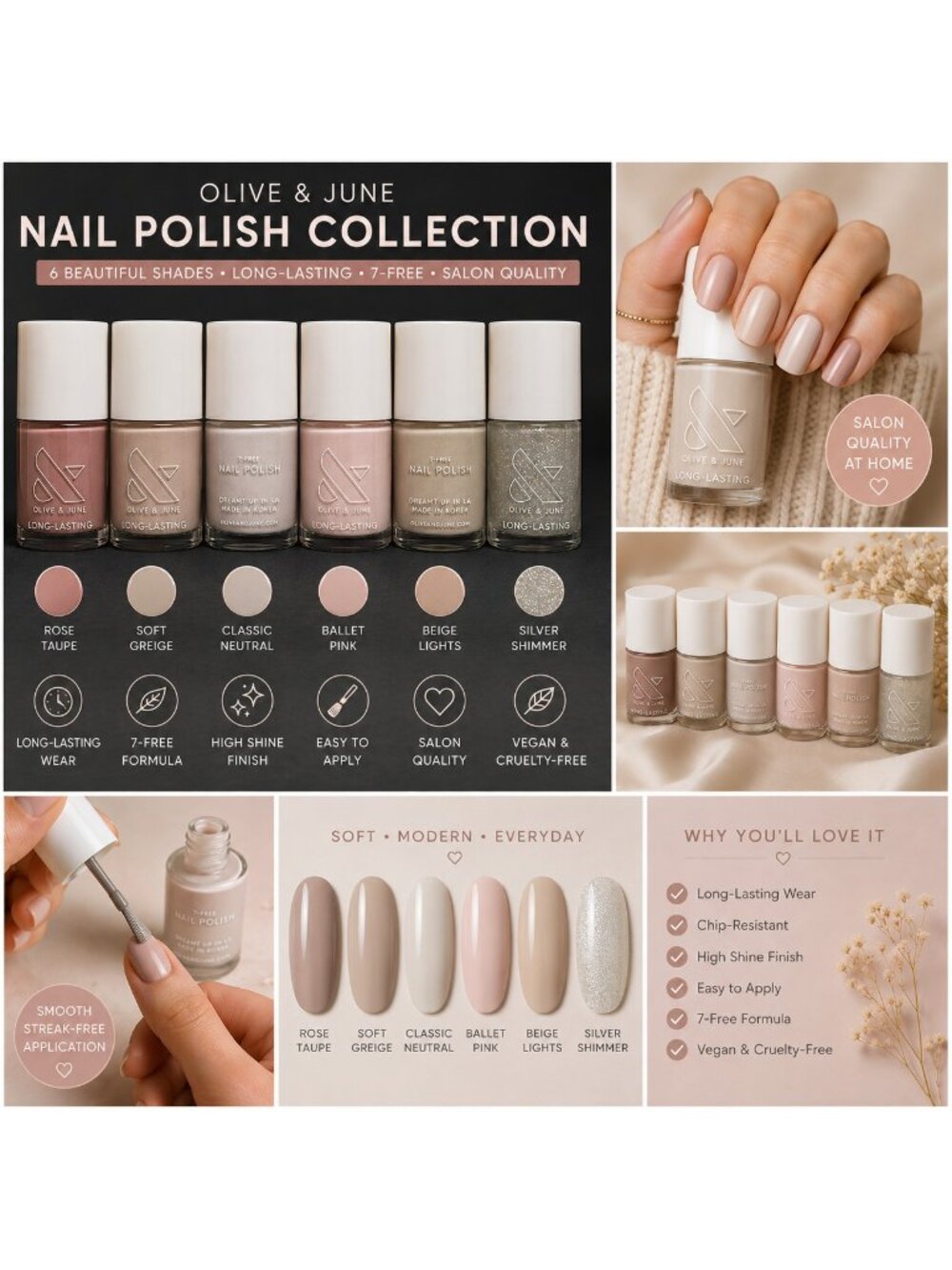 Olive & June Everyday Neutrals 6‑Polish Bundle